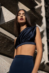 Draped crop top blue